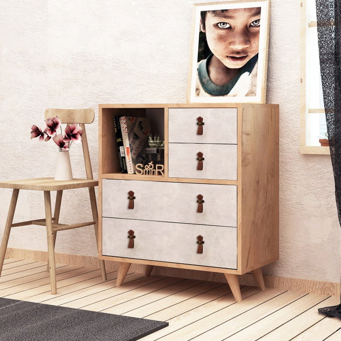 Hanah Home Witlof Cómoda Roble y Blanco con 4 Cajones Hanah Home Witlof Cómoda Roble y Blanco con 4 Cajones